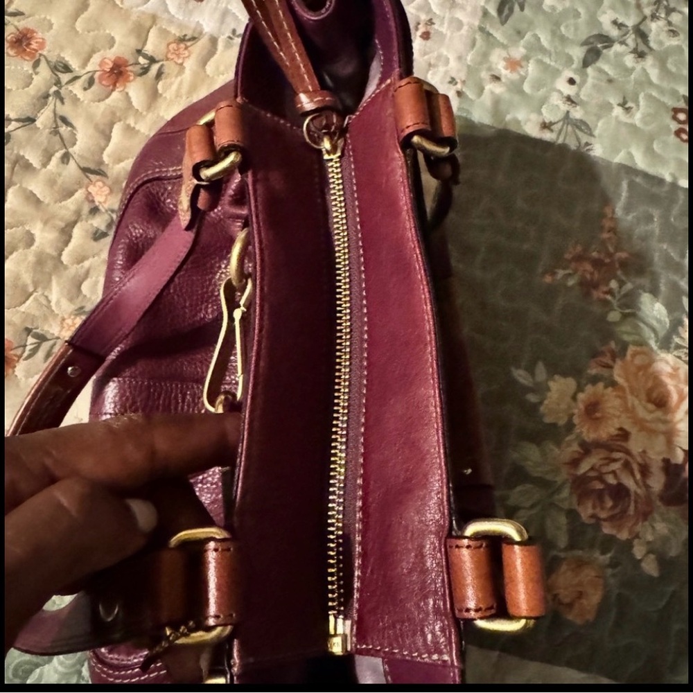 Coach Plum Leather Shoulder Bag with Brown Straps and Gold Hardware - Picture 4 of 4
